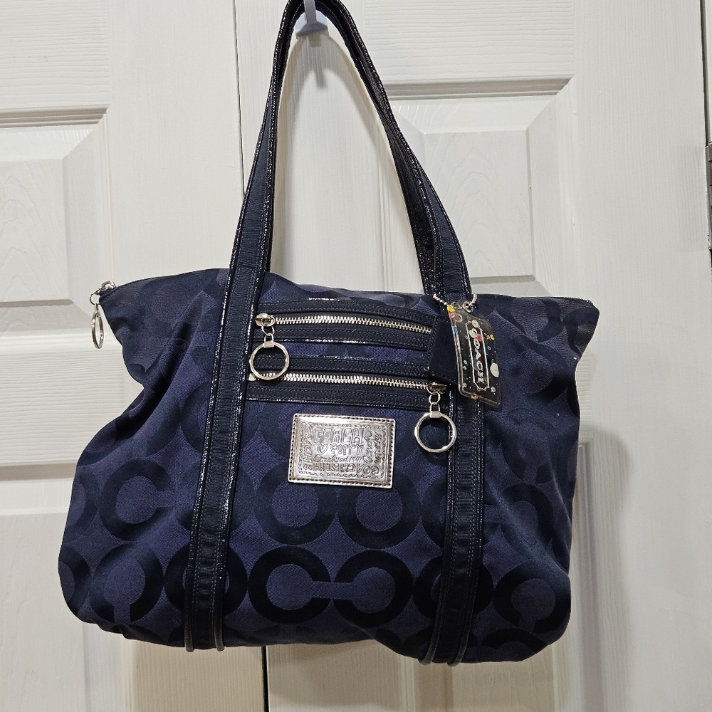 Coach Poppy Op Art Glam Tote Bag G0949- 13826 Blue Yellow RARE Designer Monogram